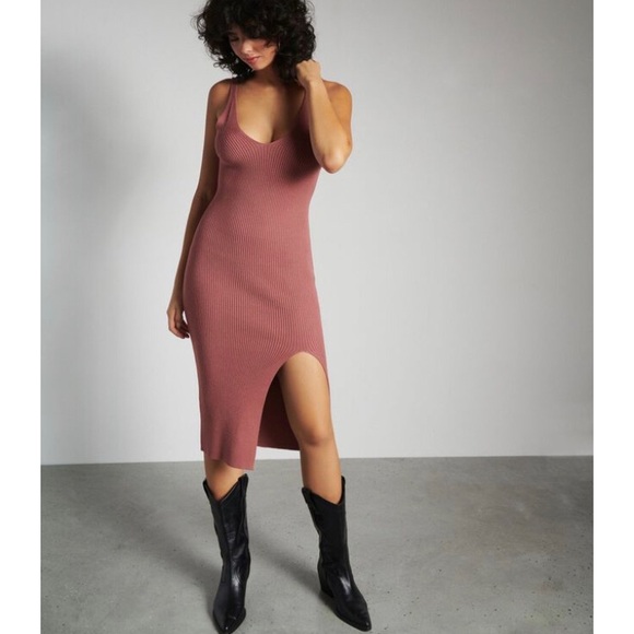 Dynamite Dresses & Skirts - Dynamite Marianne Dusky Rose Pink bodycon ribbed Midi Dress size XS